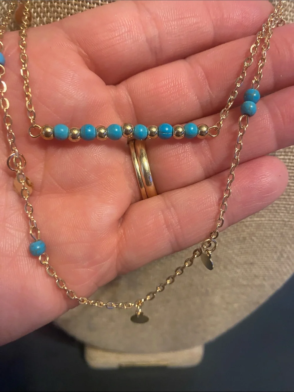 Gold Multi-Layer Necklace with Turquoise Beads